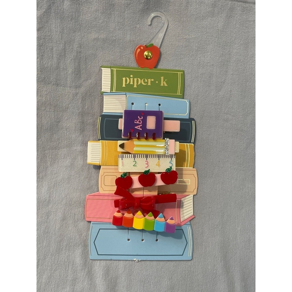 NEW‎ Set of 6 Teacher Themed Hair Bar Clips by Piper K - Apple Pencil Crayon ABC